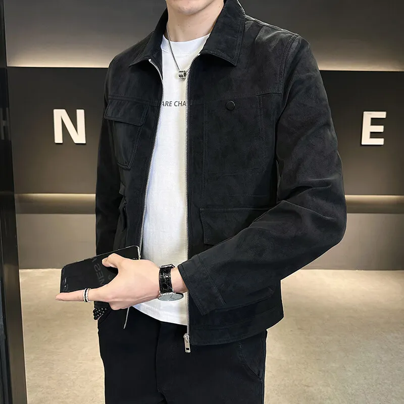 2025 Nowa zamszowa kurtka męska z klapami i klapami Premium