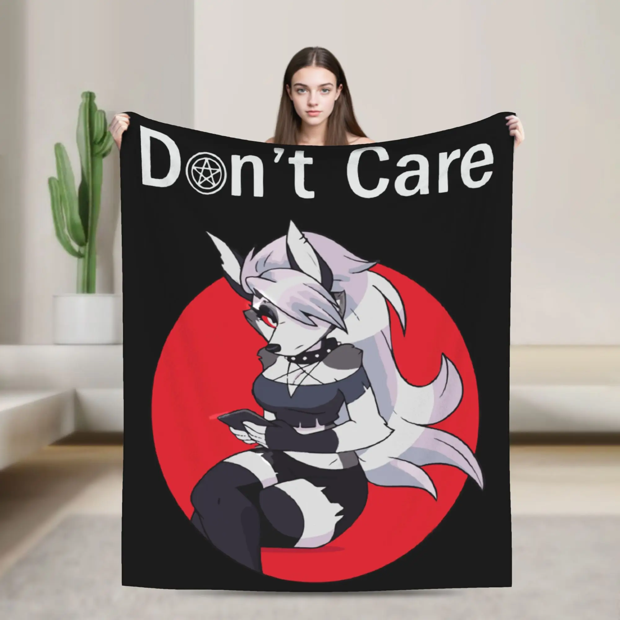 Loona Don't Care Dark Coral Fleece Plush Throw Blankets Helluva Boss Anime Blankets for Sofa Outdoor Ultra-Soft Bedding Throws