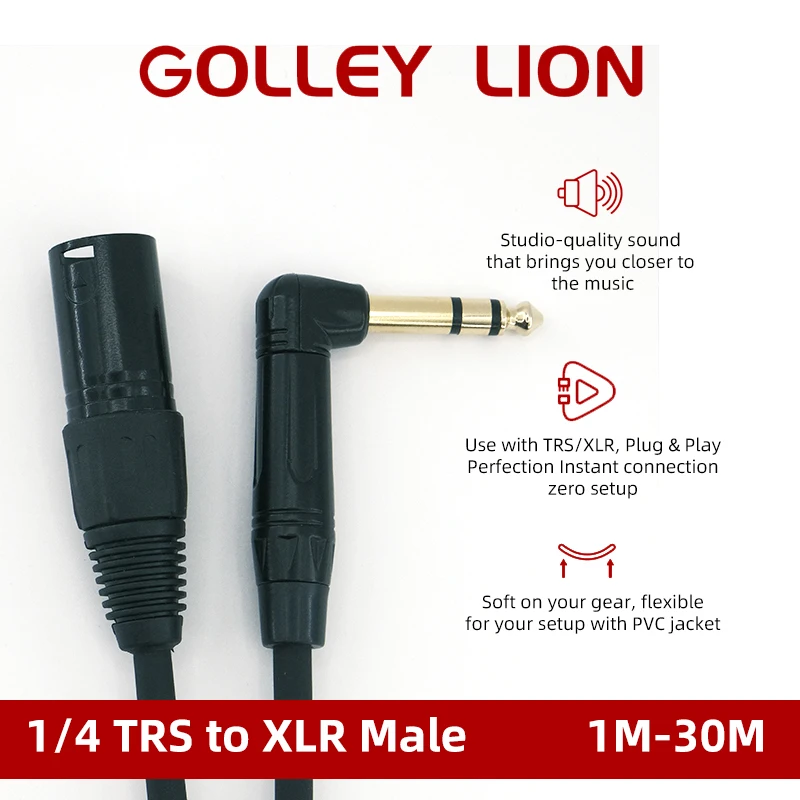6.35mm TRS Male to XLR Male Cable TRS Gold Coated Adapter Connection to XLR Interface Microphone preamplifier Cable Home Studio