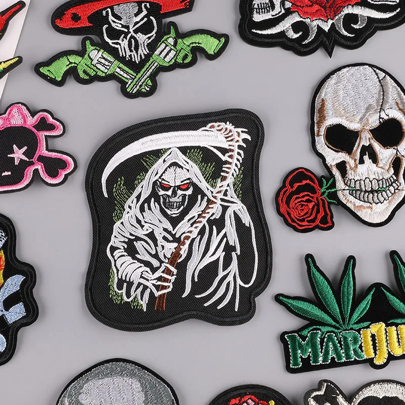 Fear Punk Skull Hat Bag Hippie Clothing Skeleton Sticker Handmade DIY Accessories Embroidery Clothing Thermo adhesive patches