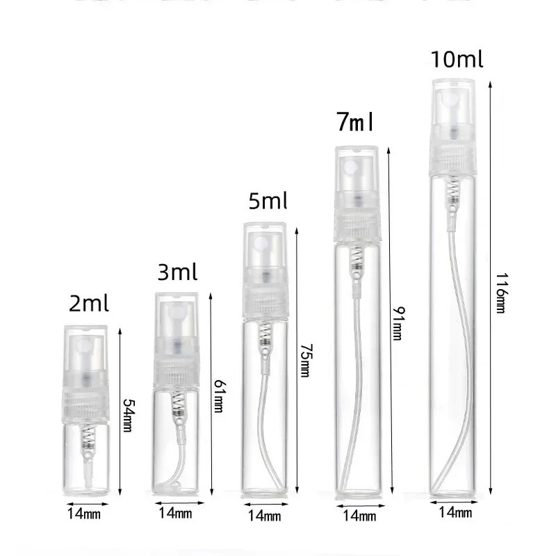 50Pcs 2ml-10ml Mini Clear Glass Spary Bottle Travel Perfume Fine Mist Sprayer Empty Refillable Liquid Lotion Atomizer Container