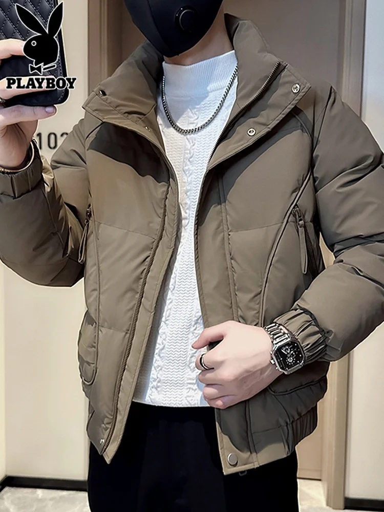 

Men's Cotton Jaet Stand Collar Thiened Winter Coat ort Bread Sle Warmth Casual Long Sve Zipper Pure Color