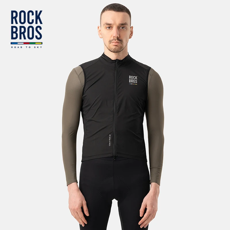 

ROCKBROS Men Windproof Vest Spring Autumn 3D Fit 3 Back Pockets Lightweight Sunproof Moisture-Wicking Quick-Drying Cycling Vest