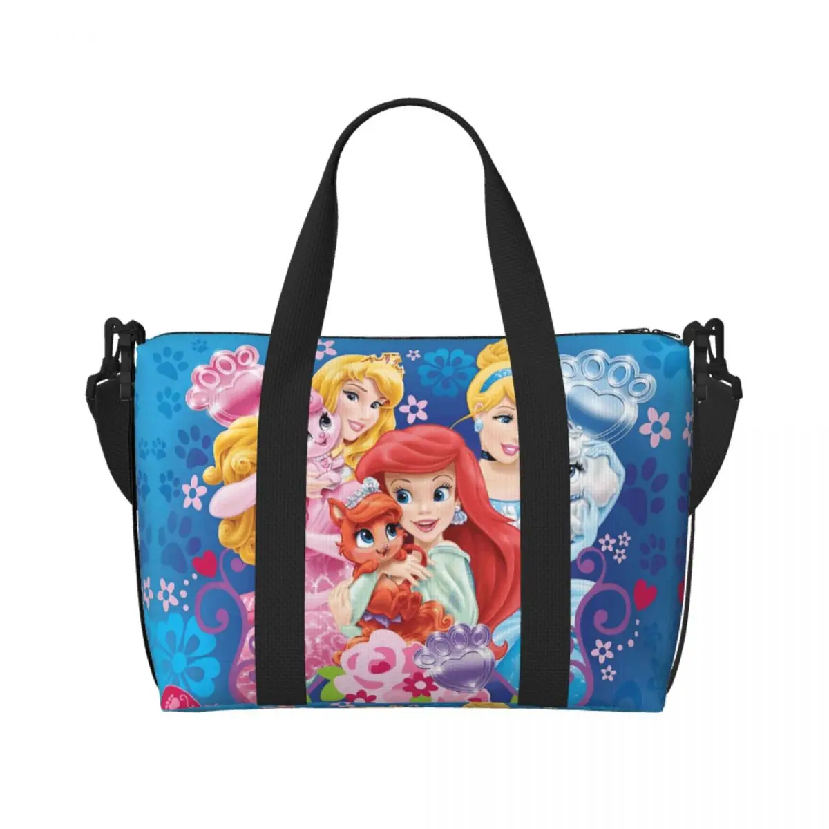 

Custom Adorable Princess Beach Tote Bag for Women Classical Anime Cartoon Big Compartment Gym Beach Travel Bags