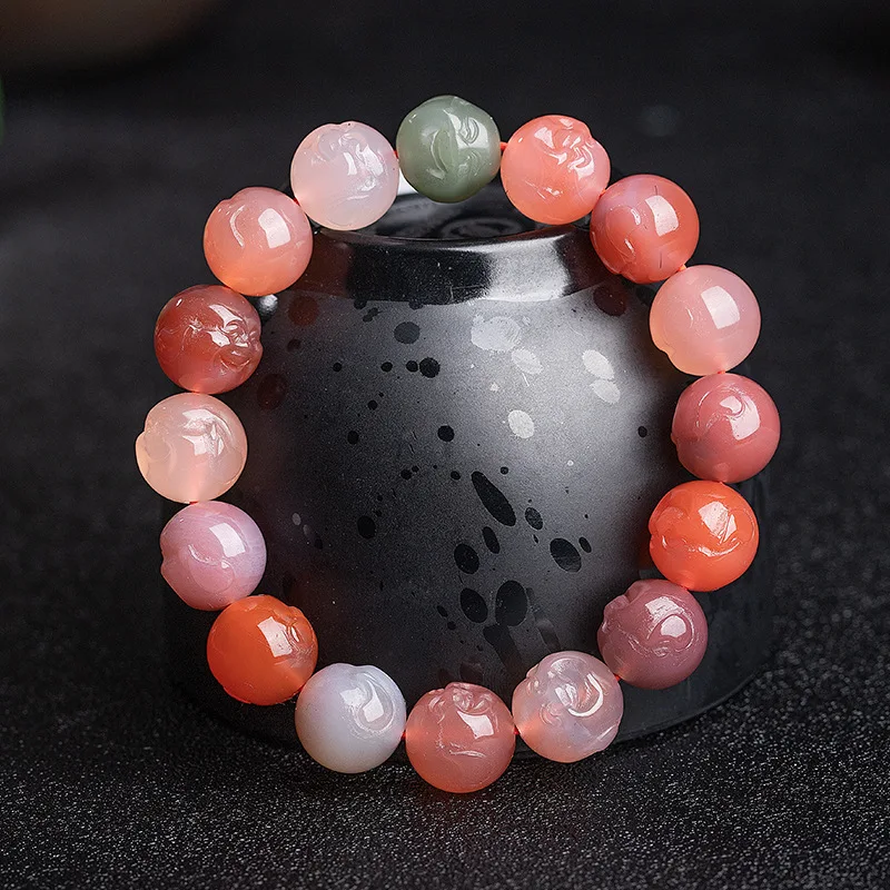 Natural Yanyuan Maitreya candy coloragate hand carved Buddha bracelet