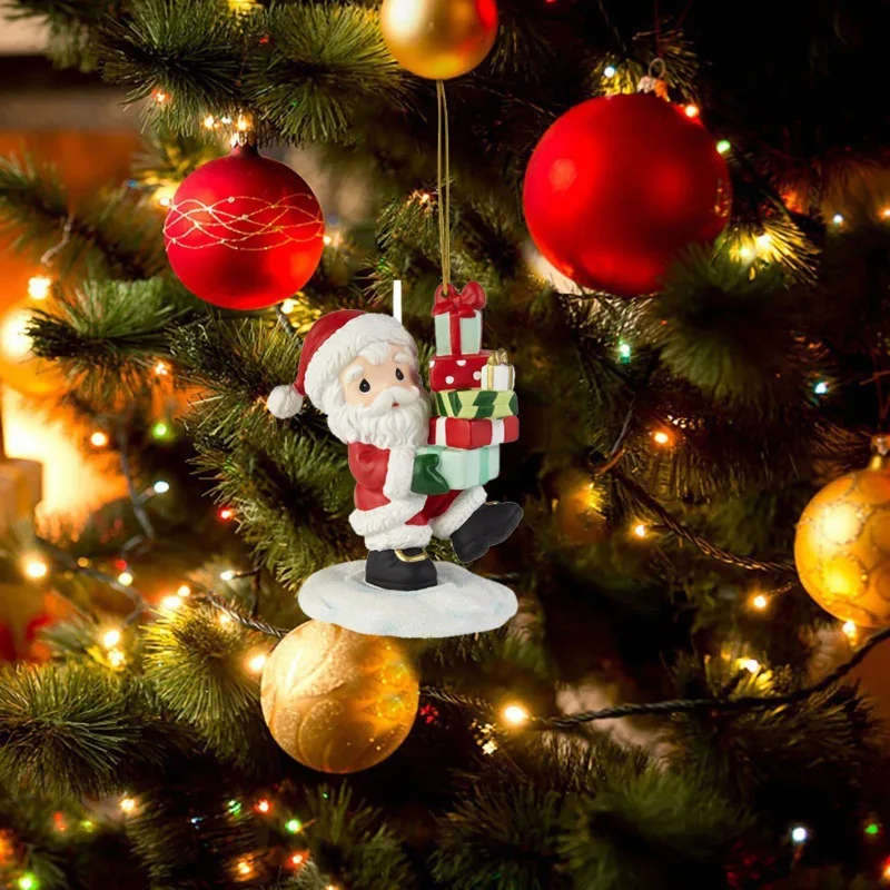 Kawaii Mini Acrylic Santa Claus Model Collectible Christmas Tree Hanging Pendant Hanging Accessories Home Decorations Fashion