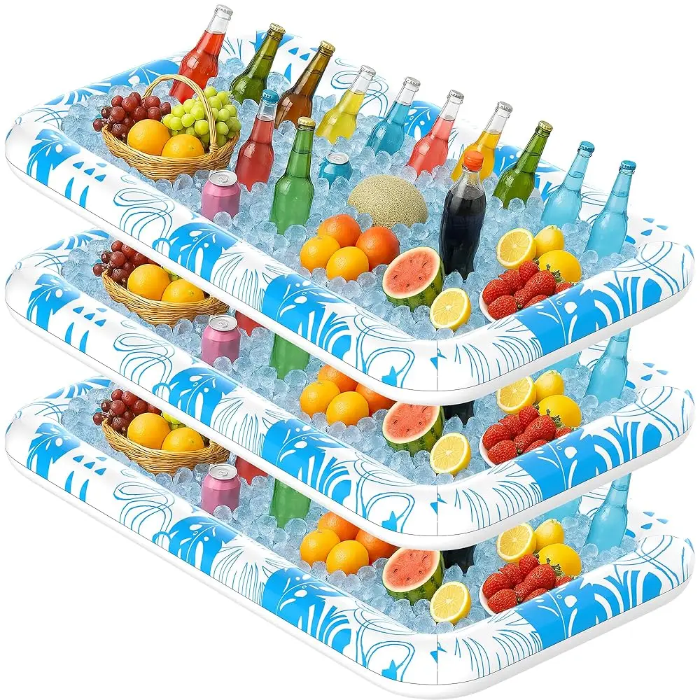 

3 Pcs-Ice Buffet Serving Tray Drink Cooler With Drain Plug,Inflatable Ice Serving Buffet Bar Inflatable Cooler For Parties Food