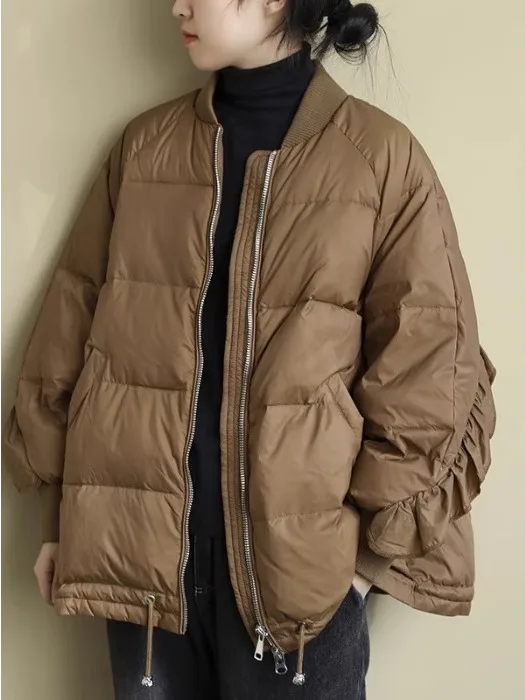 

Women's Thiened down Cotton Jaet Baseball Collar Zipper Warm Coat Unique Ba Lace Splicing Winter Faion Outerwear