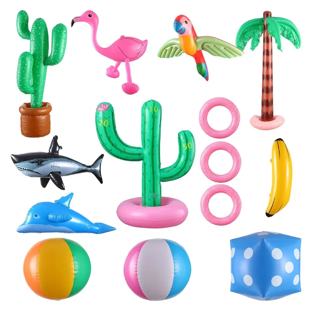 

PVC Inflatable Cactus Swimming Ring Ferrule Flamingo Palm Tree Tropical Aloha Balloon Summer Beach Toss Party Supplies Kids Toy