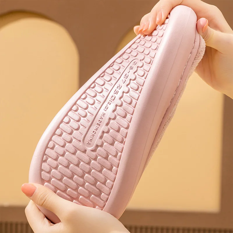 Pmoiste Women Soft Flannel House Slippers EVA Platform Cushion Comfortable Warm Designer Home Shoes Slip-on Indoor High-quality