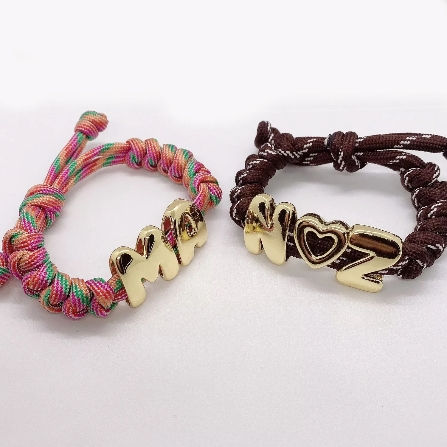 Customized Initial Bracelet DIY Handmade Braided Colorful String Bubbles Charm Letter Bracelet Woven Couples Personalized Gifts