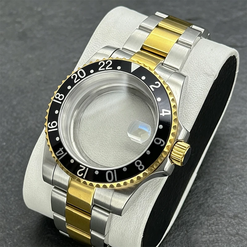 NH35 SUB Watch Case 40MM with Sapphire Crystal Glass Transparent Back Bezel For NH35 NH36 7S26 4R Movement Two Tone Case
