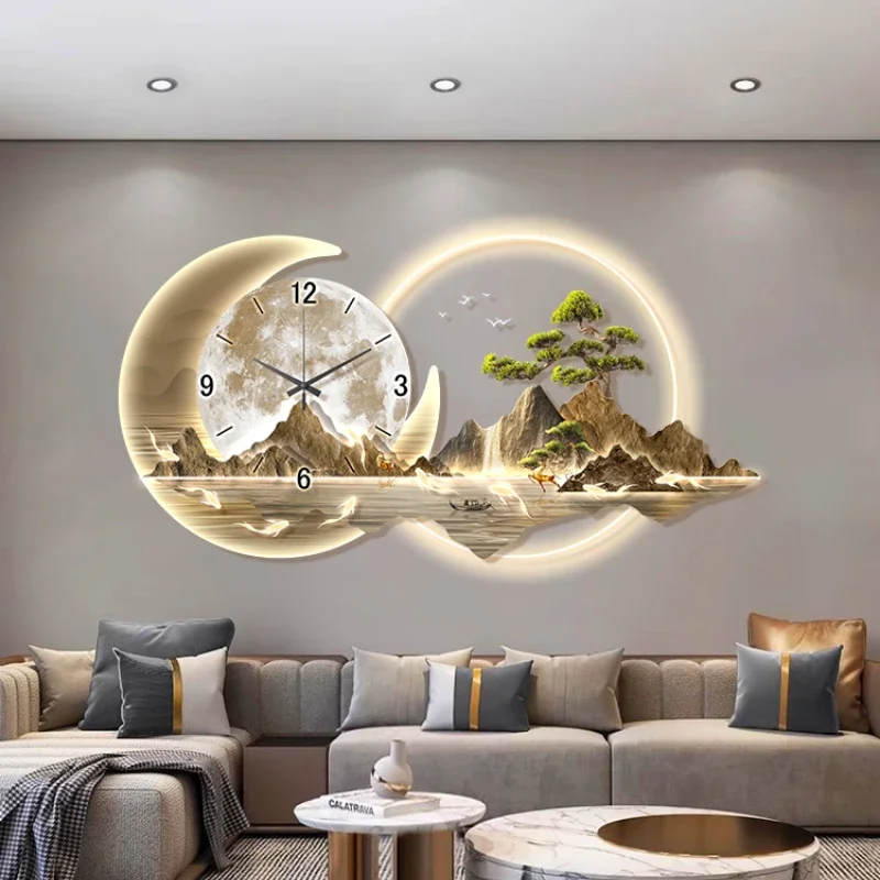 Scenery Unique Wall Clock Silent Interior Living Room Wall Clocks With Light Design Cute Relogio De Parede Home Decoration