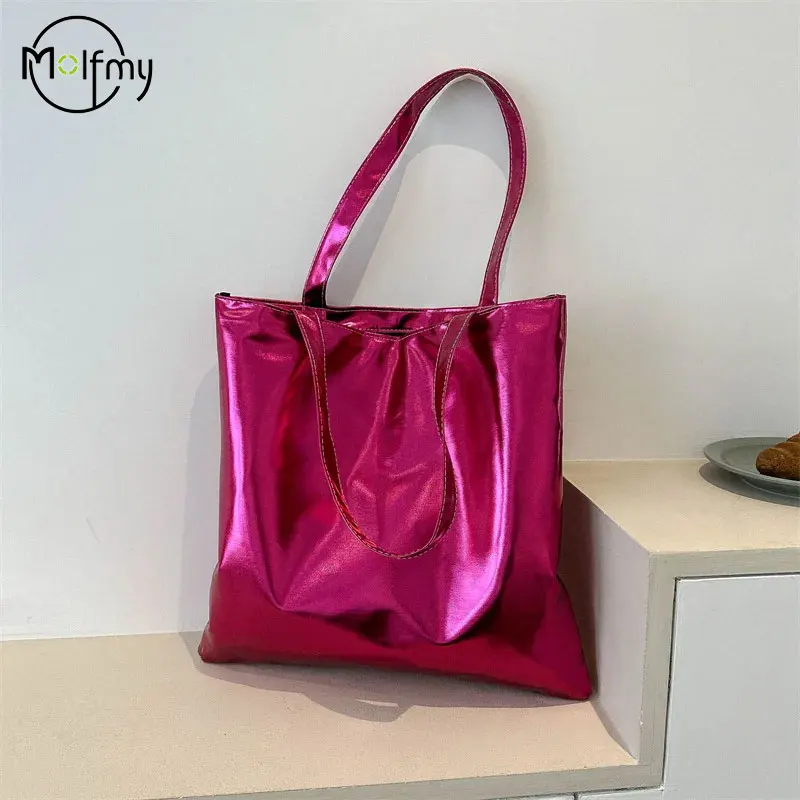 

Large Capacity Handbag Women Underarm Bag Fashion Simple Candy Colorful Shiny Pu Leather Totes Shoulder Bags Women Shopping Bags