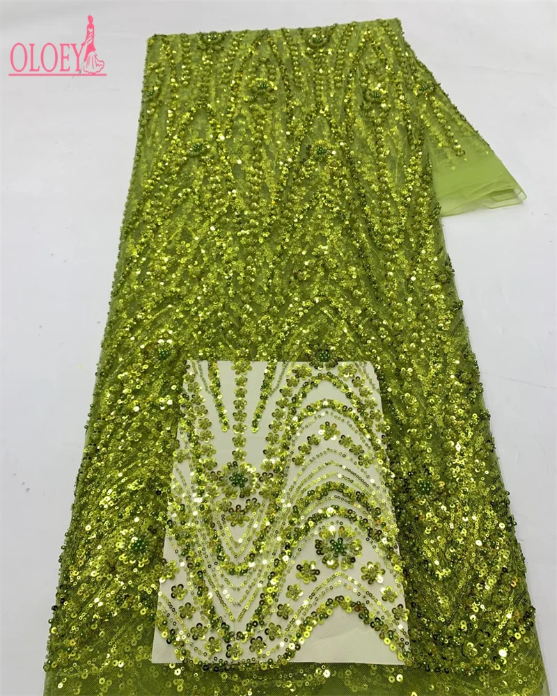 

African Sequins Beaded Lace Fabrics 2026 High Quality Sequence Embroidery French Nigerian Lace Fabric For Wedding Sewing