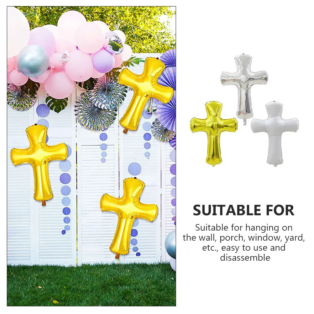 

3Pcs Cross Foil Balloons Baptism Shower Party Decor Easy Use Disassemble Photo Backgrounds Happy Atmosphere