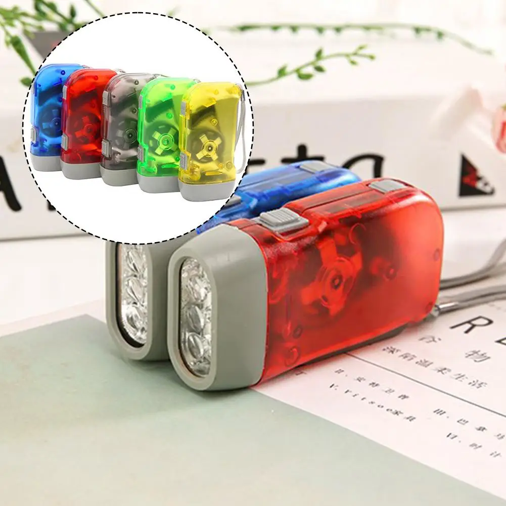 3 Led Dynamo Wind Up Flashlight Hand-pressing Crank Nr No Battery Torch Camping Lamp Light For Outdoor Home Blue Red Yellow I2n5