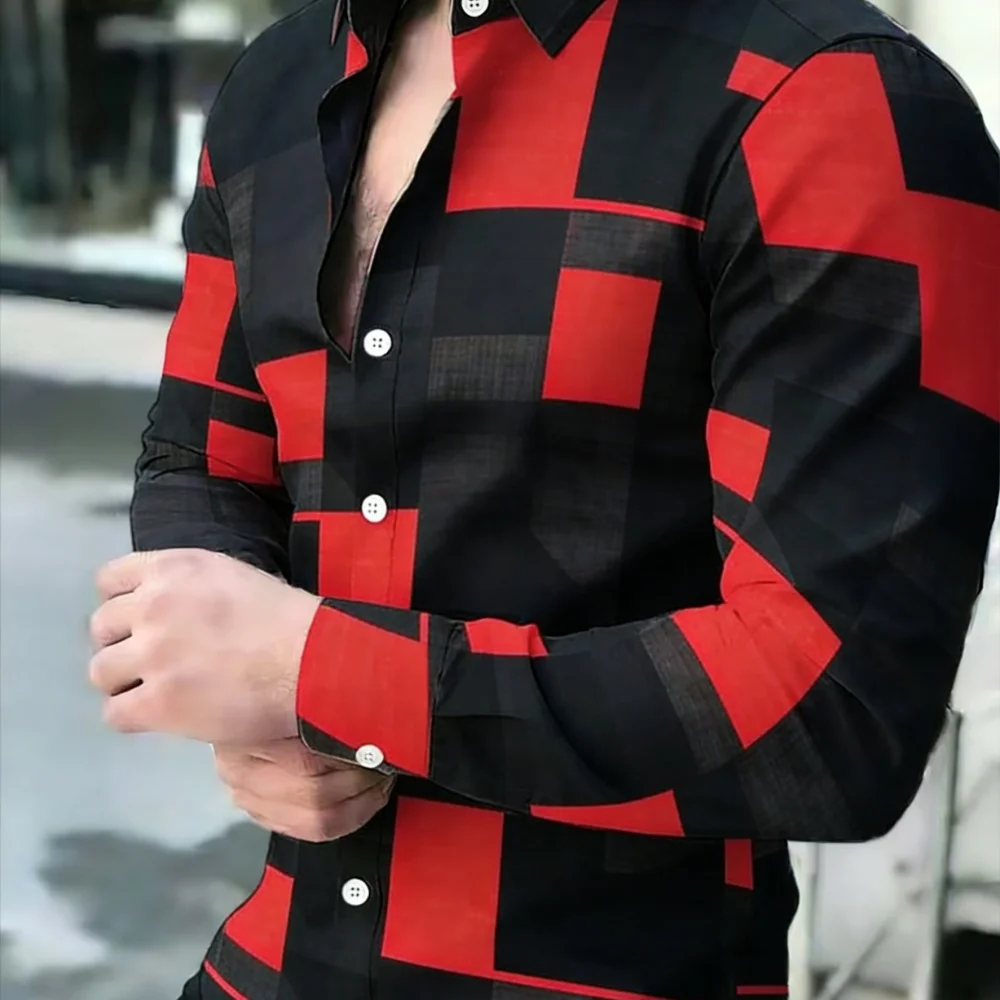 

Summer Men's Long Sleeve Lapel Shirt Geometric Print Casual Street Style Comfortable Soft plus Size for Daily Commuting