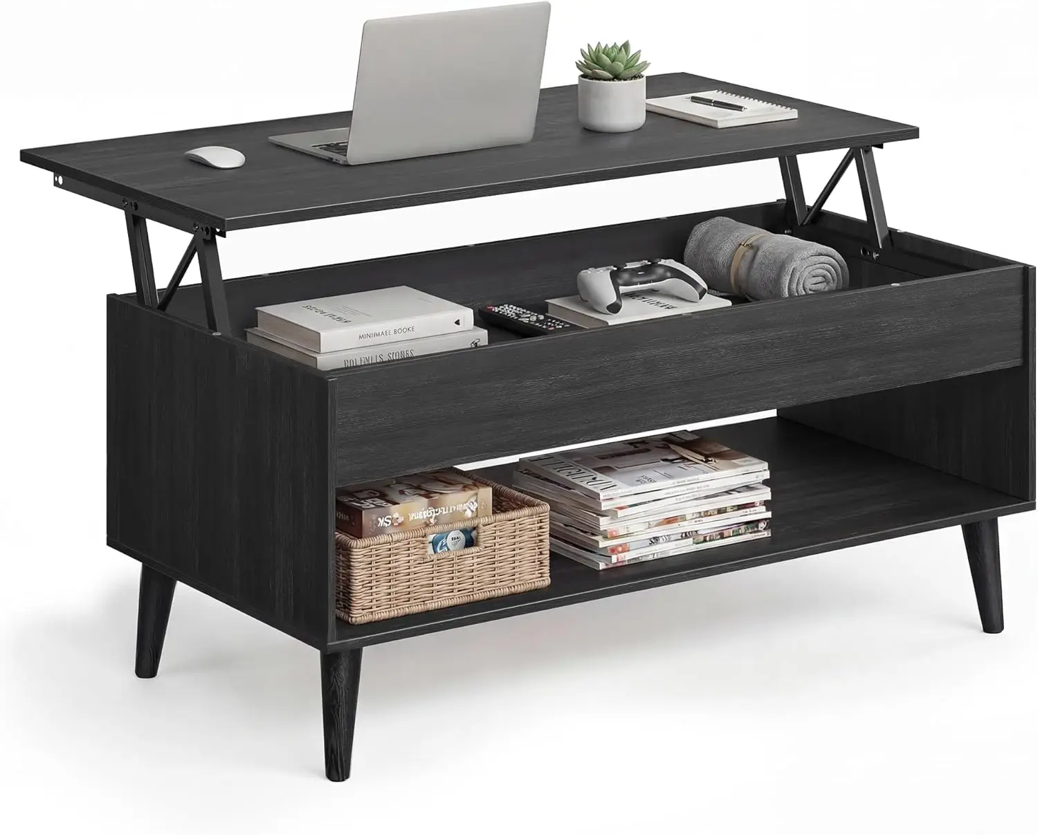 

Lift Top Coffee Table with Gas Spring, Hidden Compartment and Storage Shelf for Living Room or Home Office in Charcoal Gray