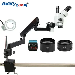 3.5X-90X Simul Microscopio Stereo trinoculare focale braccio articolato Zoom continuo microsscopio 14MP fotocamera HDMI 144 luce ad anello