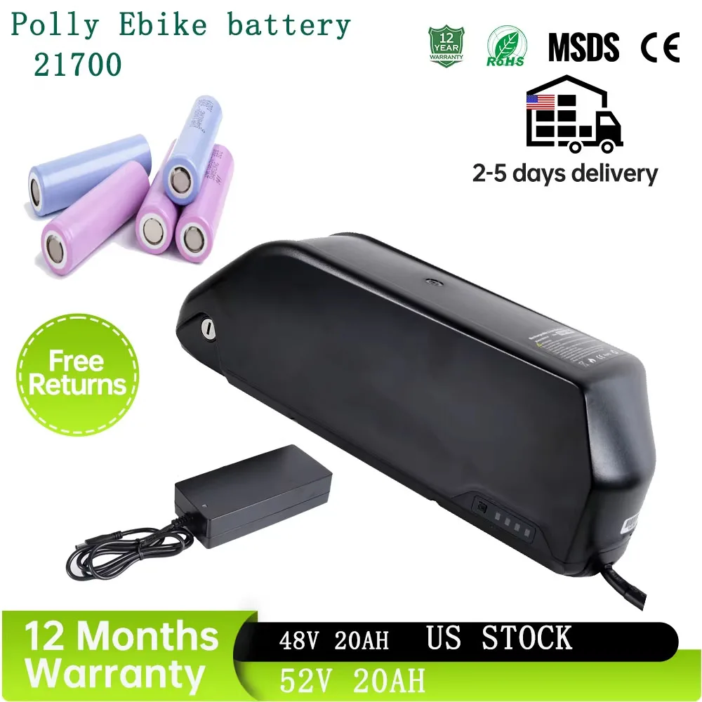 48V 36V  52V 20AH 25AH Ebike Battery 21700 Electric Bike Downtube Polly Battery Lithium  for Motor 1500W 1000W 750W 500W 350W