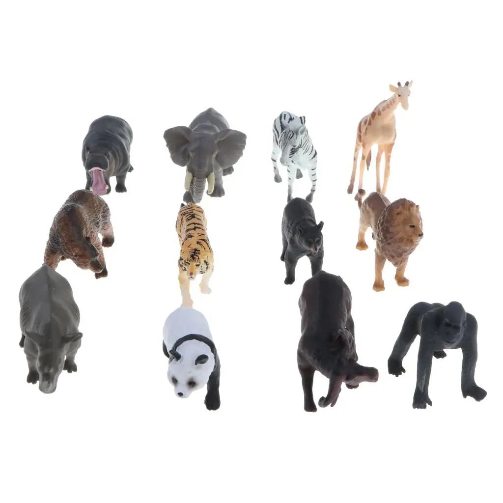 Juego de juguetes de figuras de animales de zoológico artificiales de 12 piezas para niños que juegan juguete