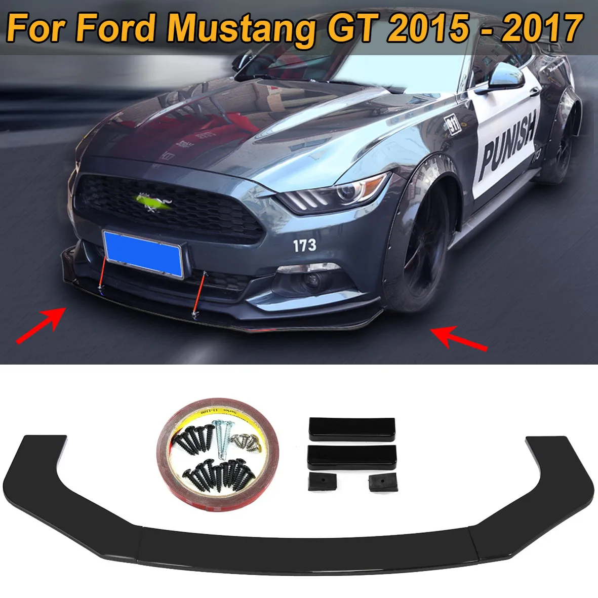 Universal Front Bumper Lip Spoiler Side Splitter Body Kit Guards Cover For Ford Mustang GT 2015 2016 2017 Car Tuning Accessories