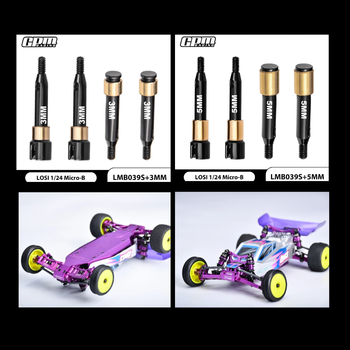 GPM  LOSI 1/24 Micro-B / Micro-T For Carbon Steel Front & Rear Drive Shafts +3mm/+5mm Wide