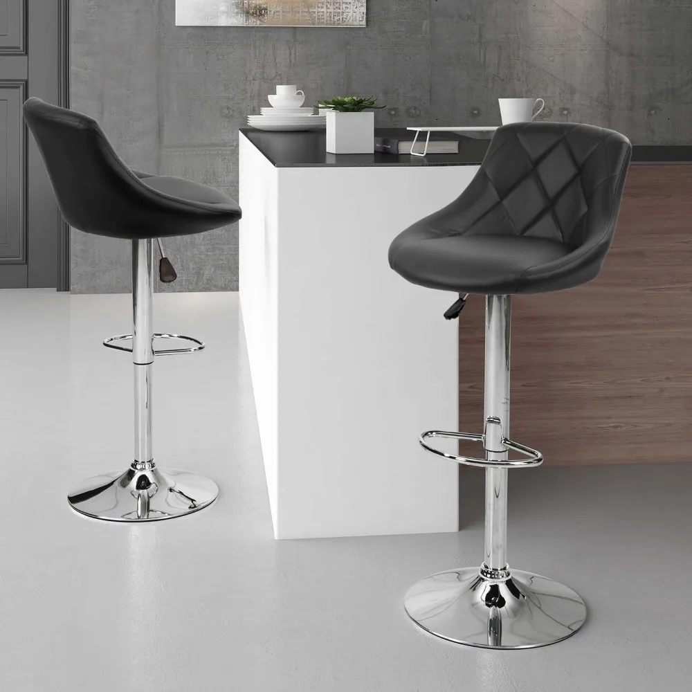 Bar Stools Set of 2,Modern PU Leather,Armless with Backrest Swivel Bar Stools,Height Adjustable,Kitchen Stools