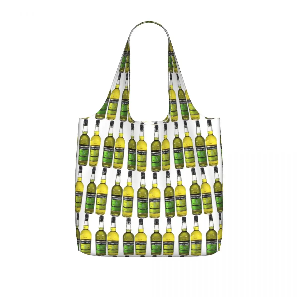 Green Chartreuse Bottle Oil Painting Drink Shopping Tote Bag Canvas Large Capacity Shoulder Bags Shopper Grocery Handbag Women