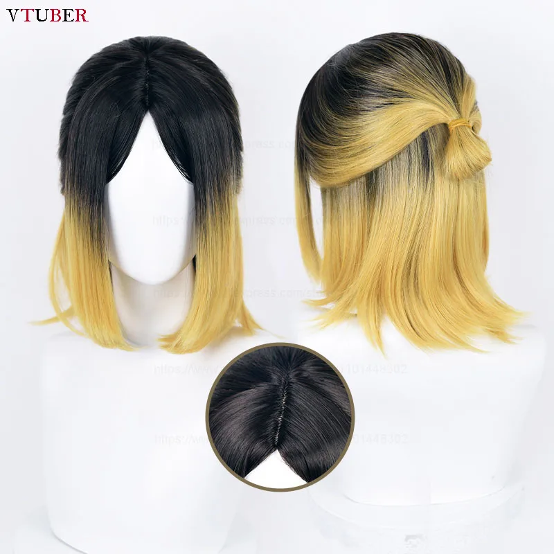 

Anime Kenma Kozume Kenma Cosplay Wig Pre Styled Golden Dyeing Black Heat Resistant Synthetic Hair Halloween Party Wigs + Wig Cap