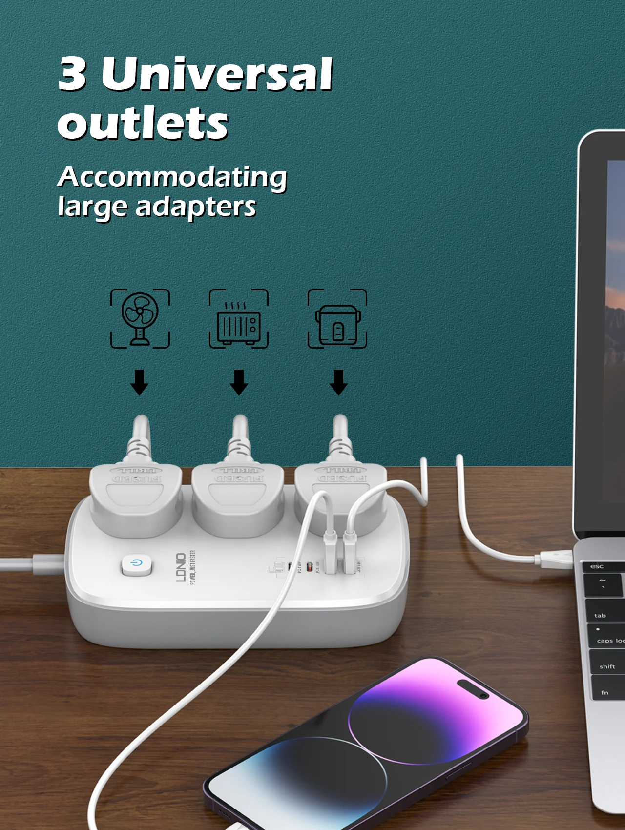 Extension Socket 3 Outlets Extender 4 USB Ports Fast charging With Switch Power Strip EU UK US Plug 2M Cable 3250W Power Sockets