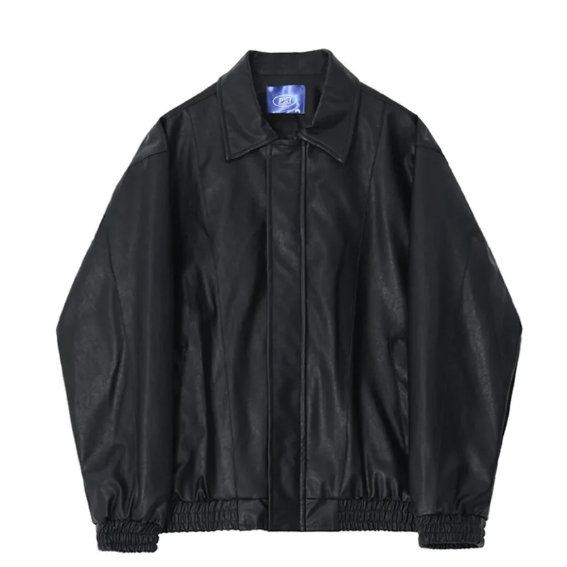 SYUHGFA Korean Men PU Leather Jackets High Street Turn-down Collar Zipper Pockets Solid Color Male Short Coat 2024 Spring New