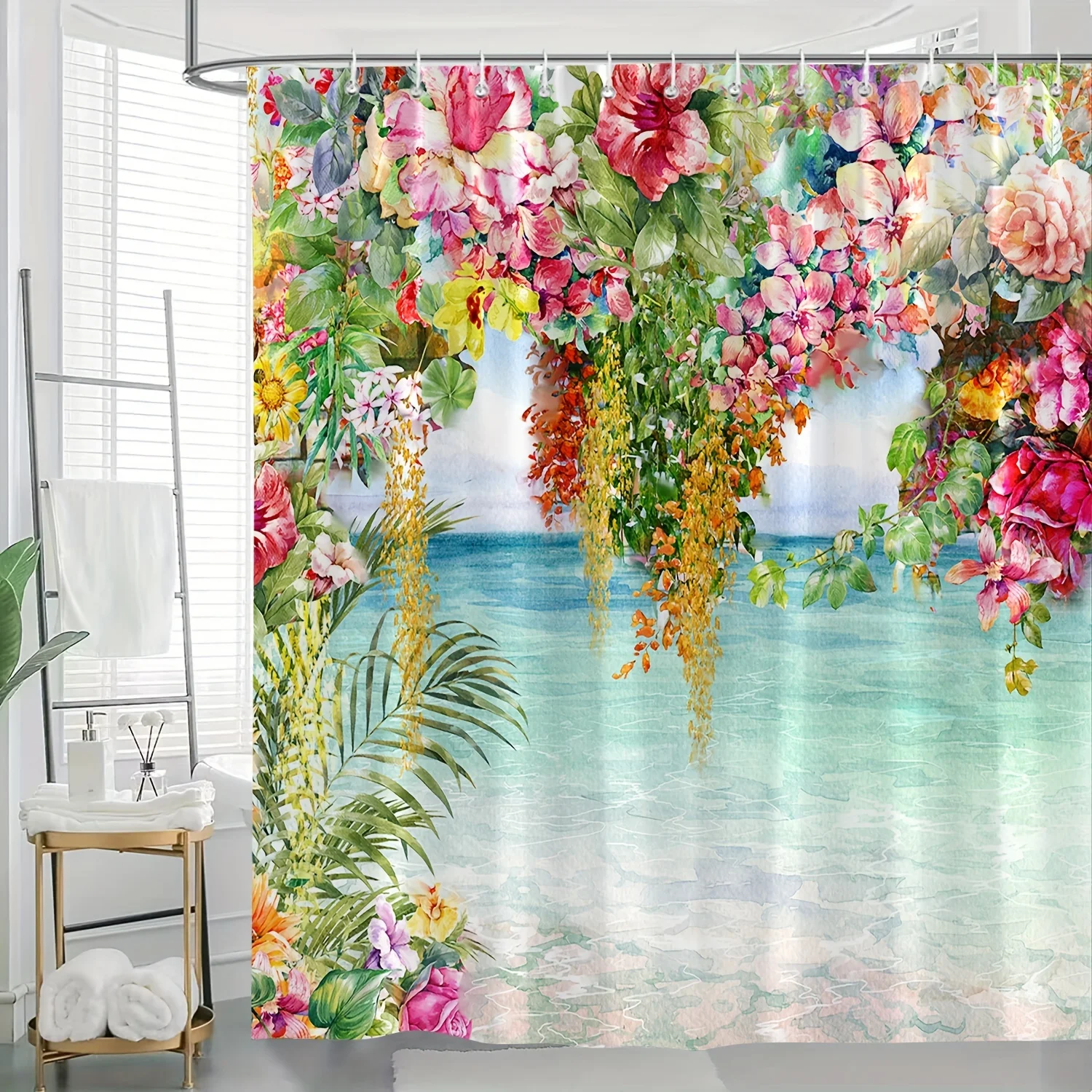

Водонепроницаемая занавеска для душа с ярким цветочным водопадом для освежения и красочной атмосферы ванной комнаты