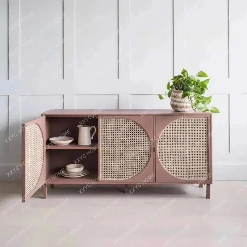 

Solid Wood Rattan Dining Side Cabinet Small Apartment Living Room Tea Locker Modern Simple Foyer Entrance Cabine