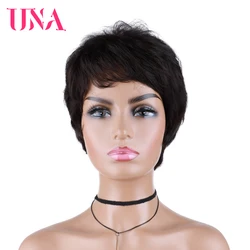 Una Indian Human Hair Wigs Glueless pixie cut natural color Wigs natural wavy for black women 6 Inches 6435 wigs