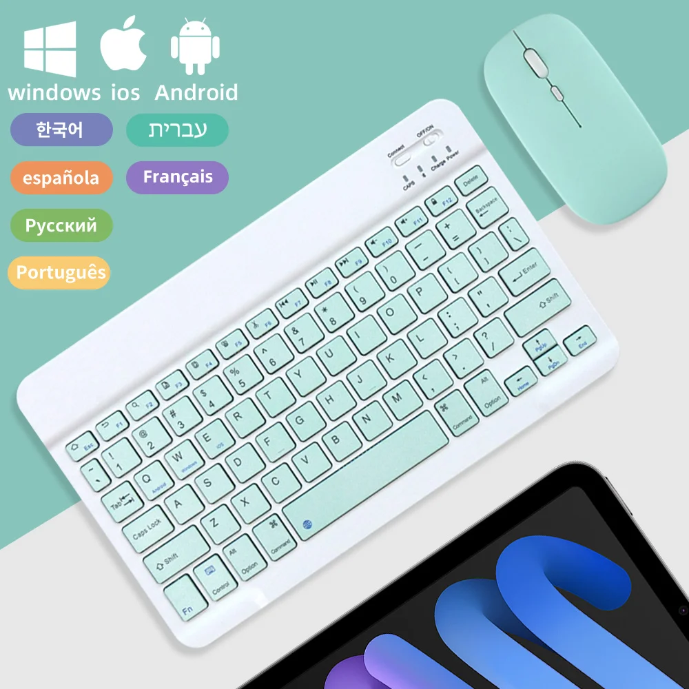 

For Ios Android Windows Multilingual Bluetooth Wireless Keyboard Computer Accessories Green Tablet Keyboard And Single Mode Mous
