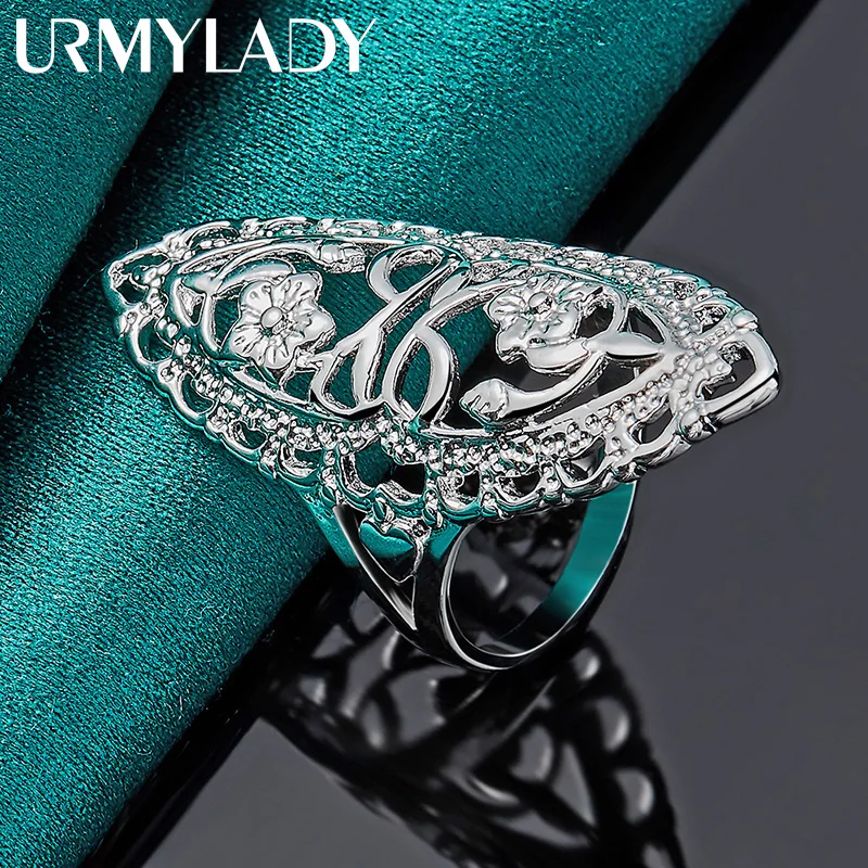 URMYLADY 925 Sterling Silver Oval Hollow Flower 6-10# Ring For Women Fashion Wedding Engagement Party Charm Jewelry