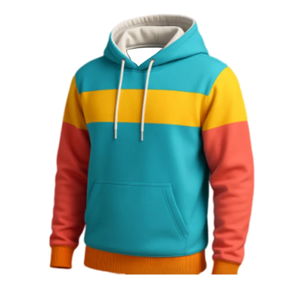 2026 New Trendy 3D Adult Hoodie With Novel Color Blocking Pattern And Kangaroo Pocket For Daily Wear Hooded Sweatshirt