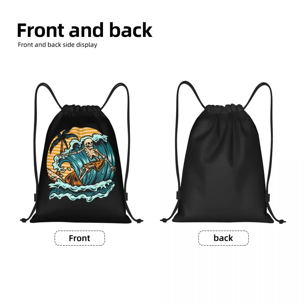 Summer Surfing Skull Drawstring Bags Men Women Foldable Sports Gym Sackpack Surf Rider Shopping Backpacks