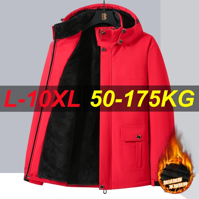 

10xl 9xl Winter Men Parka Coats Fleece Waterproof Warm Plus Size 6XL 7XL 8XL Oversize Thicken Hooded Jackets Loose Windbreaker