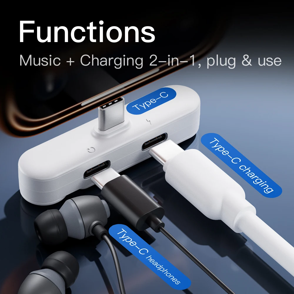 

Аудио- и зарядный адаптер USB-C, разветвитель Type-C 2-в-1 с держателем для телефона для игр, прямых трансляций и прослушивания музыки