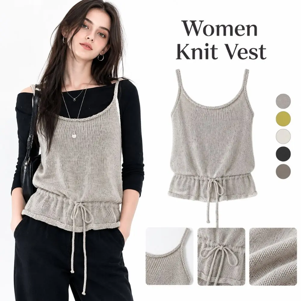 New Layering Knit Vest Waist-Cinching Korean Style Sweater Vest Lace Up Sleeveless Vest Women