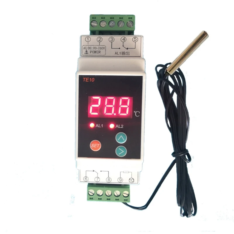 

Din Rail Thermostat with Sensor 2 Way Relay Output Temperature Alarm Controller AC90~260V -40~110℃ 7A/250VAC Durable