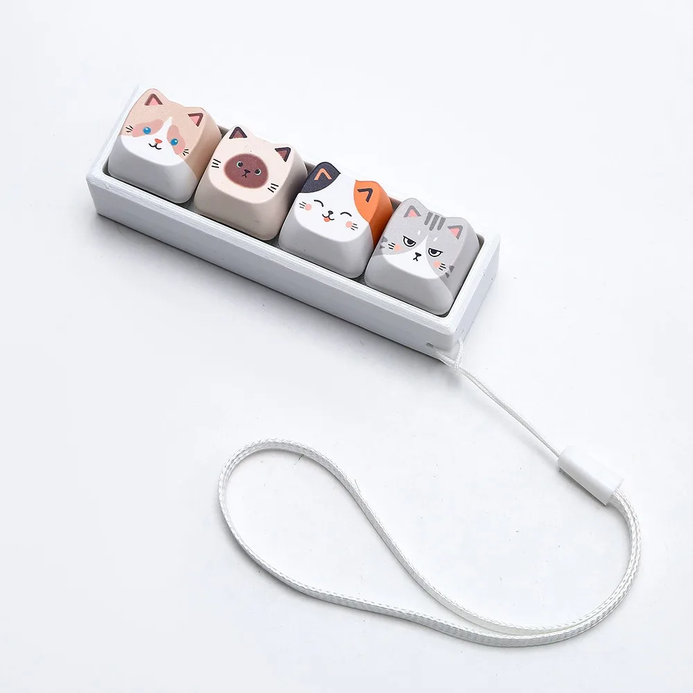 4 Keys Mechanical Keycap Keychain Lightweight Portable Finger Press Keyring Pinch Design Cat Shape Finger Press Keycap Keychain