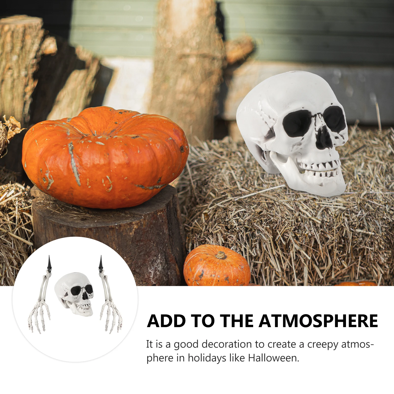 

Set Skull Head Decoration Hand Bone Scary Decorations Halloween Fake Hands