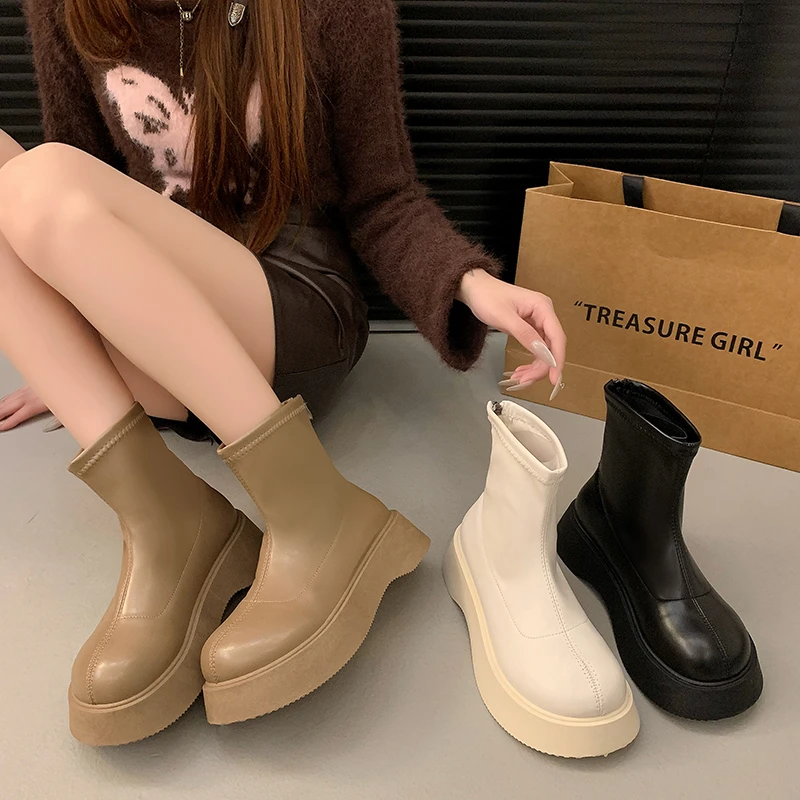 

Thick Soled Shoes 2025 New Fashion Style Retro Trendy Height Increasing Short Boots Fashionable and Versatile Женские Ботинки
