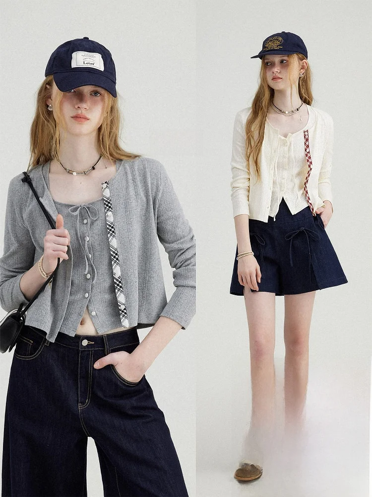 

Le Spring's Signal Retro Knitted Hollow id Color Blo Small Vest Knitted Open Cardigan Women's Faion Briti Sle Loose...