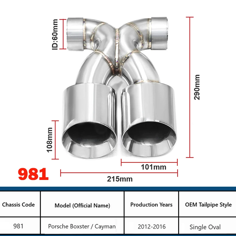 Fit For Porsche 987 981 718 Cayman Boxster 2006-2026 Stock Square To Dual Outlet Exhaust Muffler Upgrade Accessories image 3