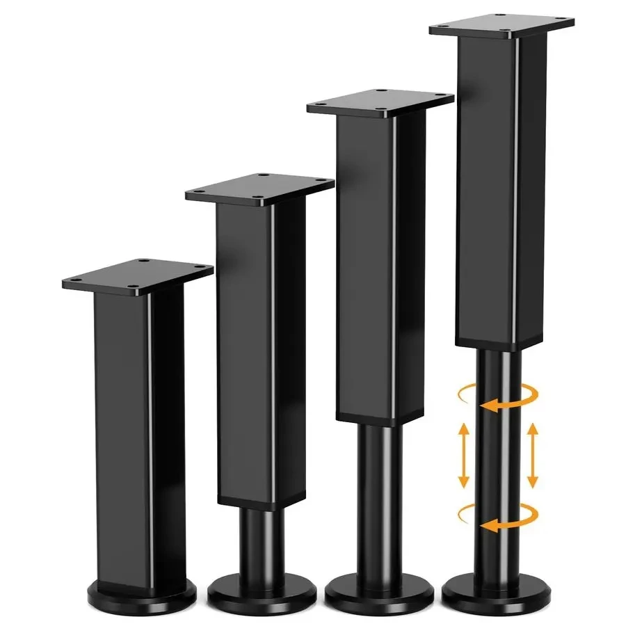 4 Pcs Adjustable Metal Furniture Legs, Heavy Duty Replacement Couch Legs with Rubber NonSlip Base, Bed Support Feet